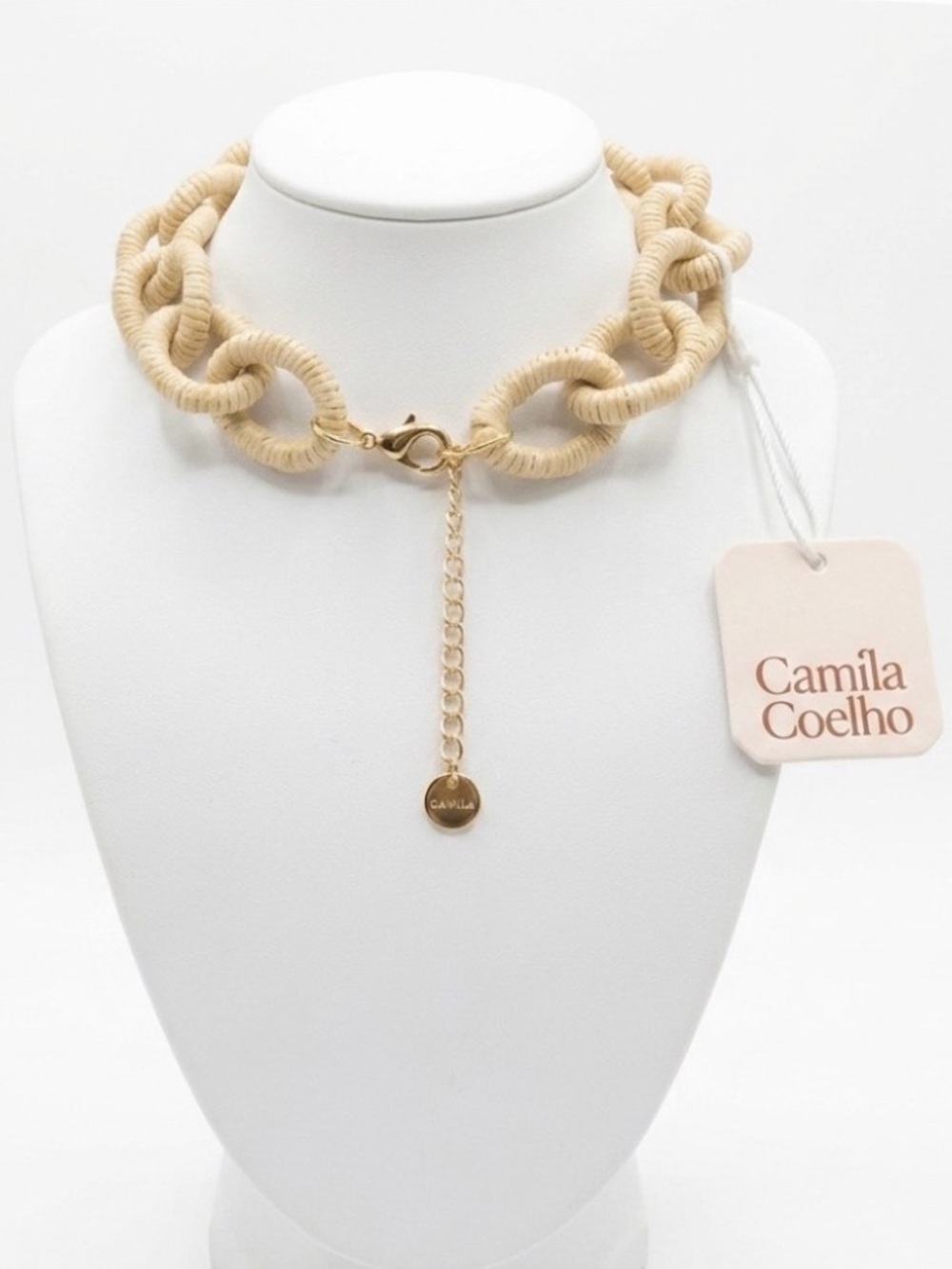NWT ⚜️ 👑⚜️ Camila Coelho Woven Raffia Link Statement Necklace - Picture 6 of 13